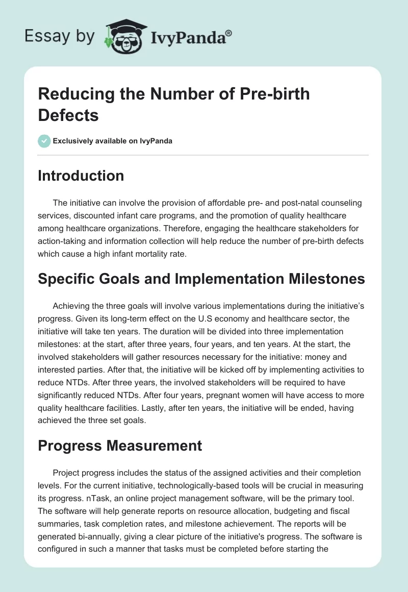 Reducing the Number of Pre-birth Defects. Page 1