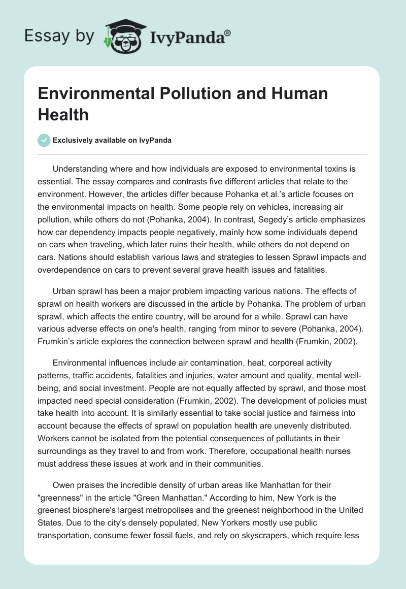 Environmental Pollution and Human Health. Page 1