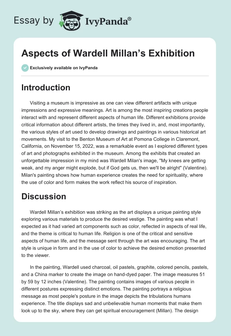 Aspects of Wardell Millan’s Exhibition. Page 1