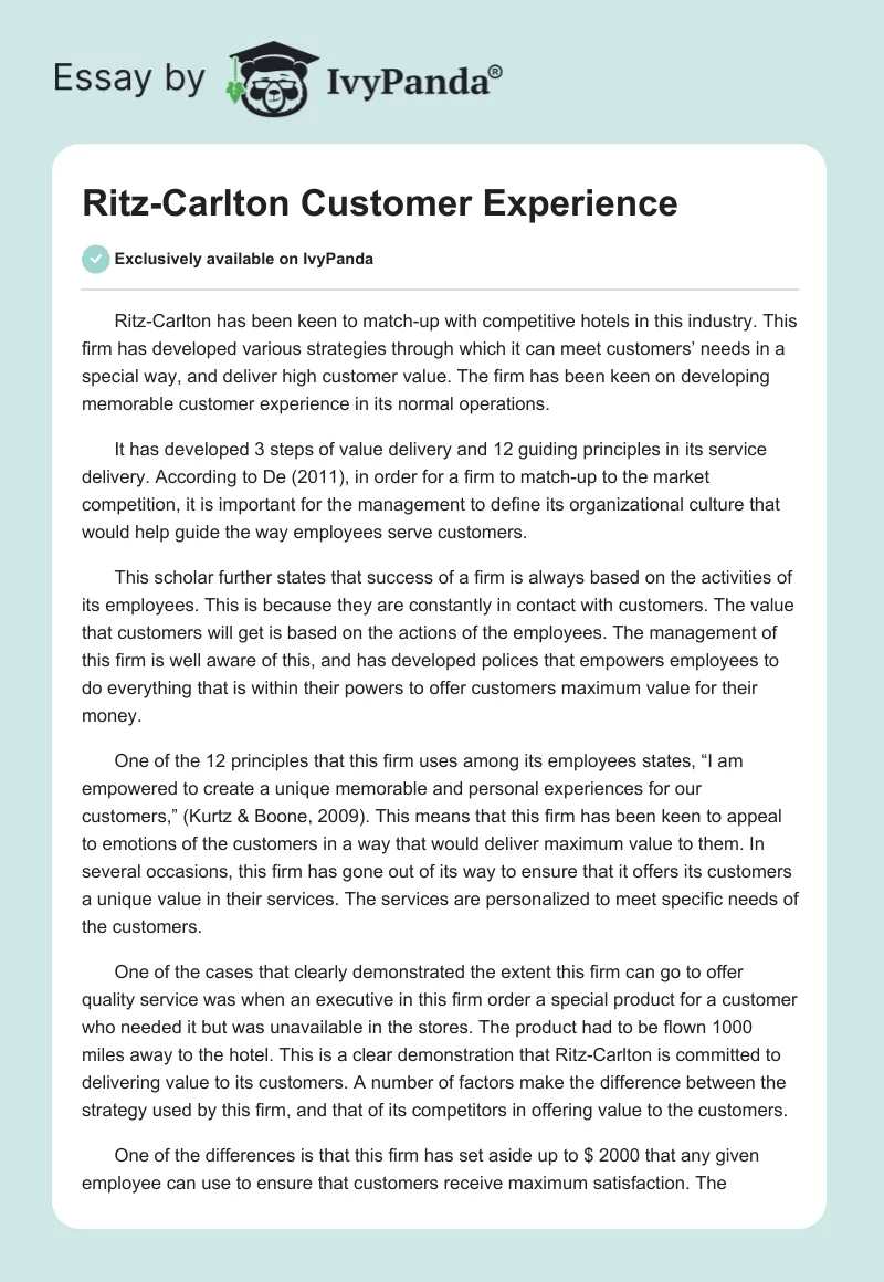 Ritz-Carlton Customer Experience. Page 1