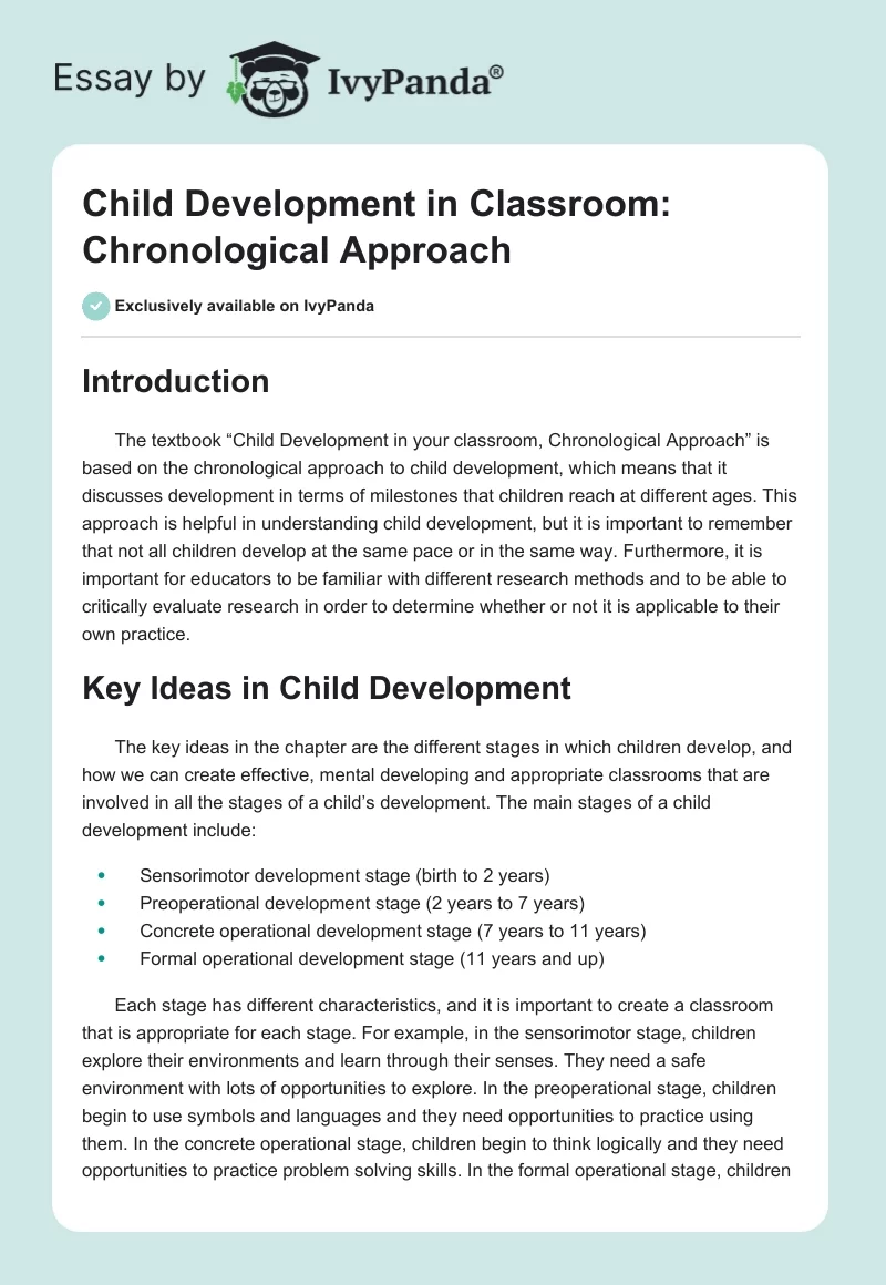 Child Development in Classroom: Chronological Approach. Page 1
