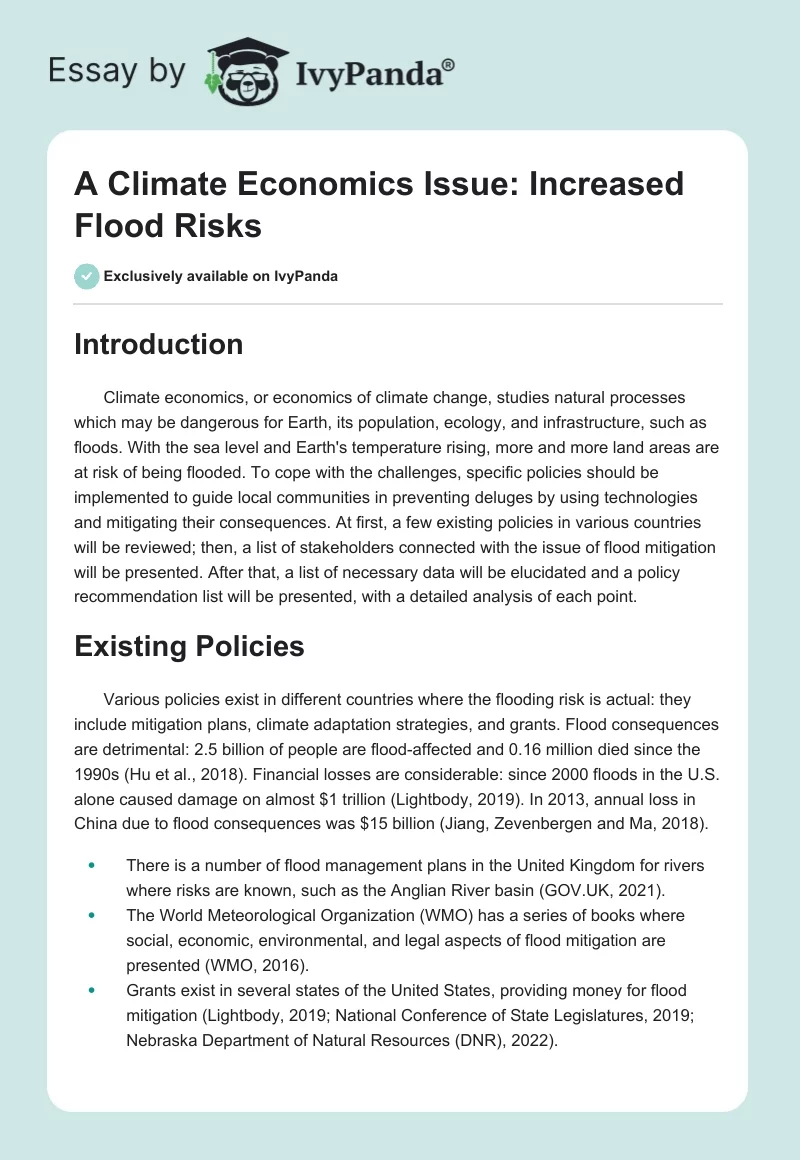 A Climate Economics Issue: Increased Flood Risks. Page 1