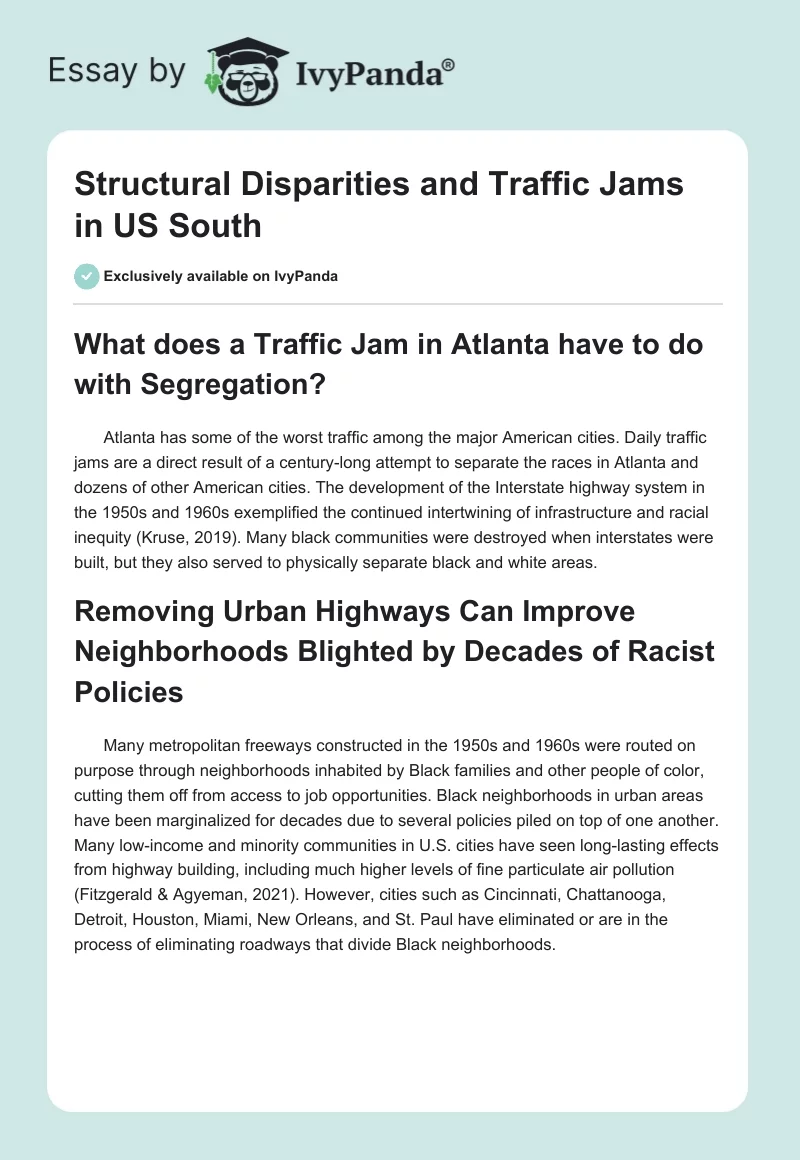 Structural Disparities and Traffic Jams in US South. Page 1