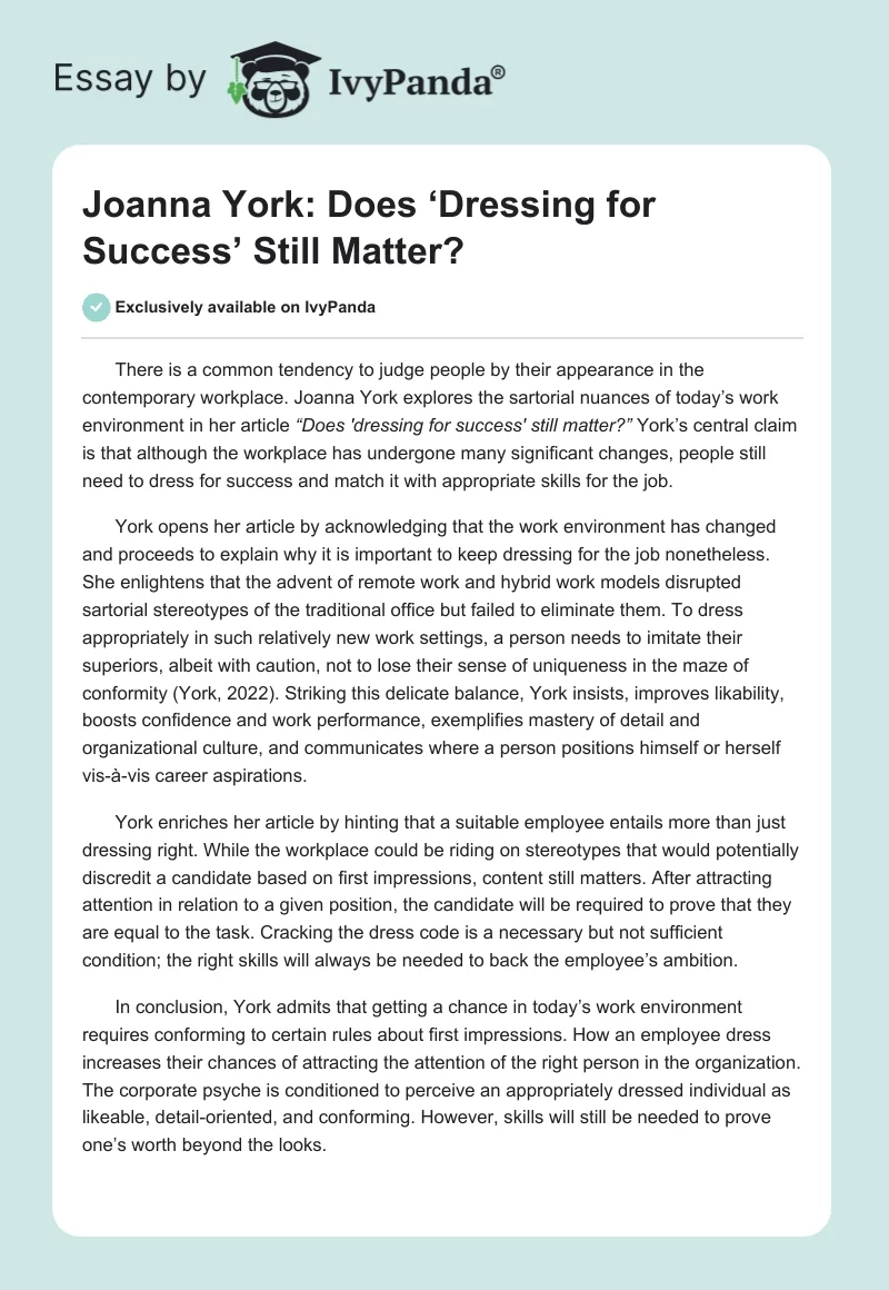 Joanna York: Does ‘Dressing for Success’ Still Matter?. Page 1