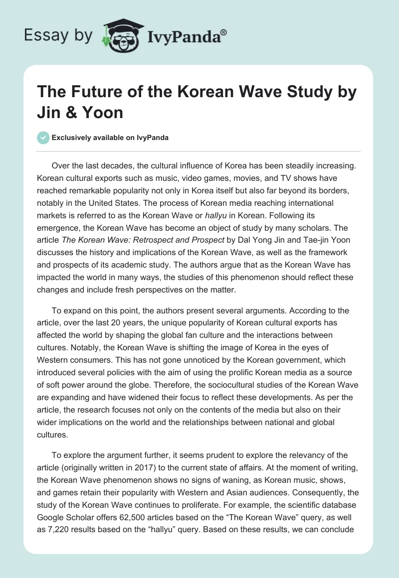 The Future of the Korean Wave Study by Jin & Yoon. Page 1
