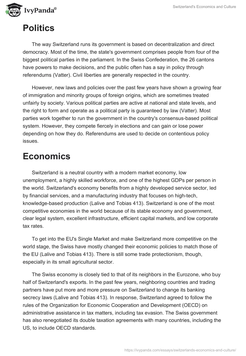 Switzerland's Economics and Culture. Page 2