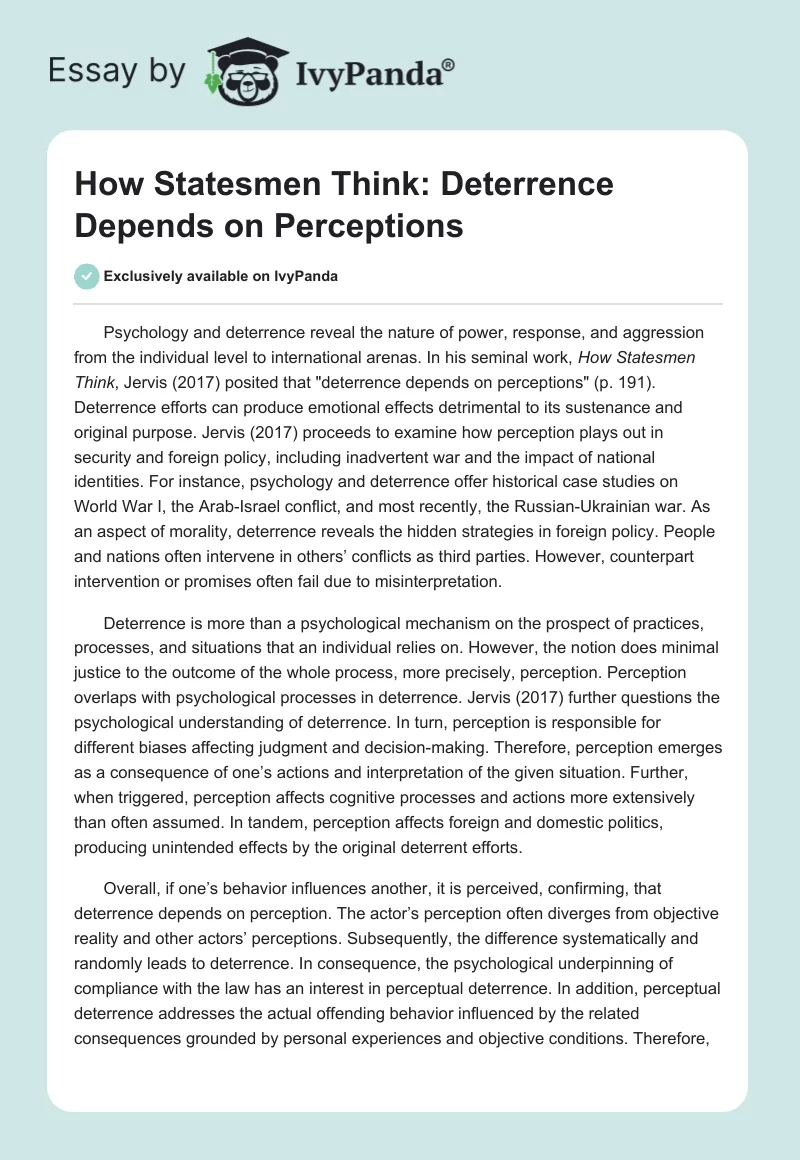 How Statesmen Think: Deterrence Depends on Perceptions. Page 1