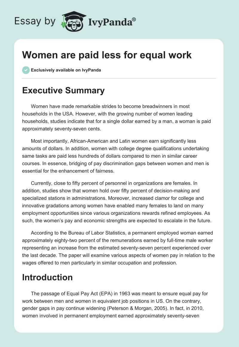 Women are paid less for equal work. Page 1