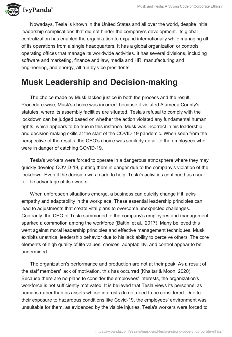 Musk and Tesla: A Strong Code of Corporate Ethics?. Page 5