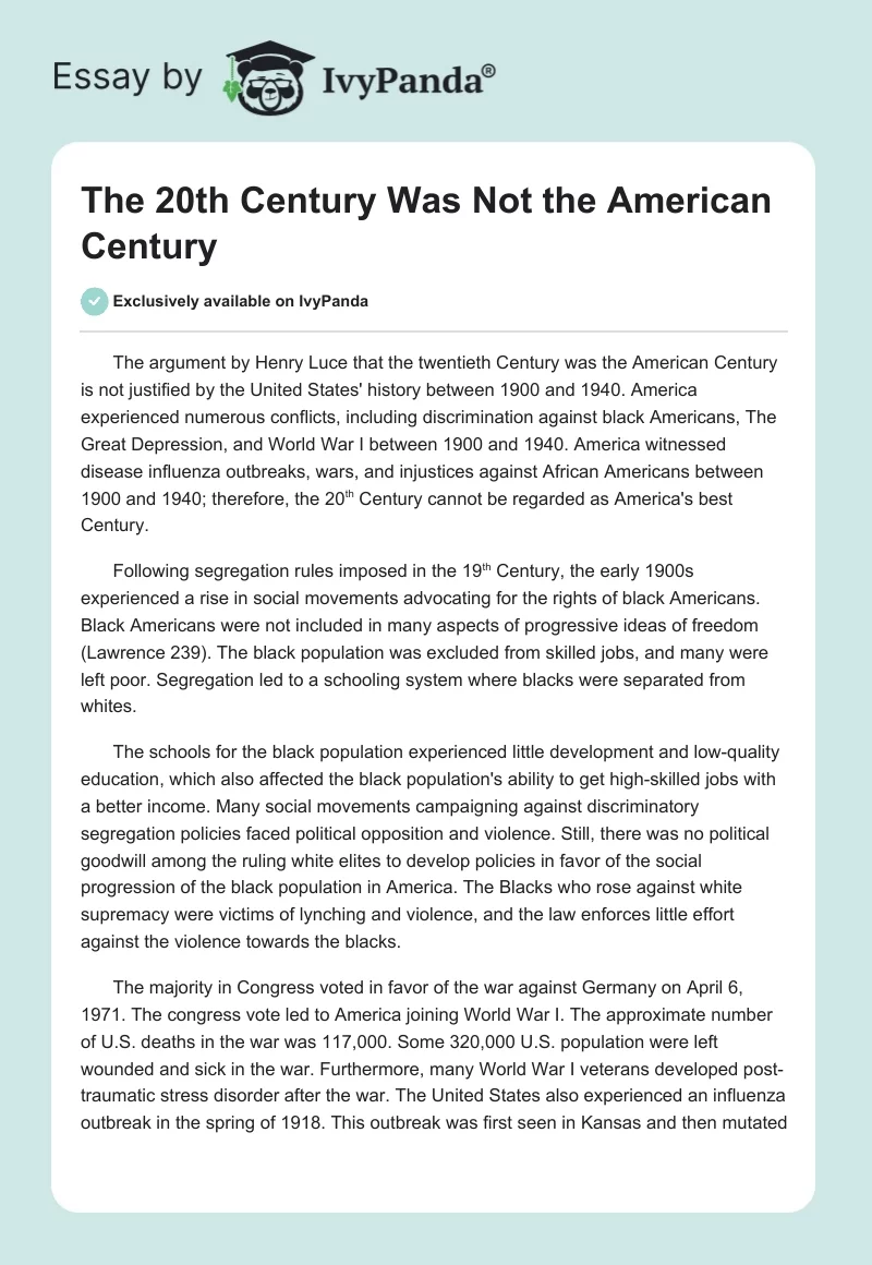 The 20th Century Was Not the American Century. Page 1