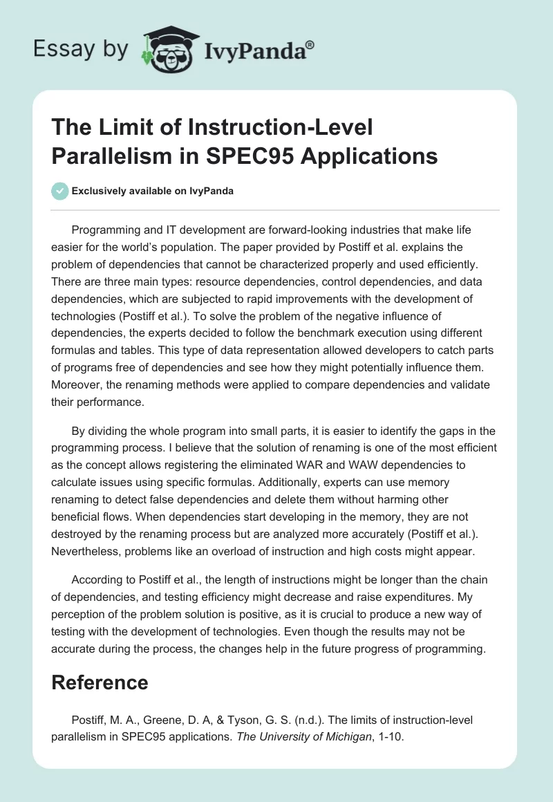 The Limit of Instruction-Level Parallelism in SPEC95 Applications. Page 1