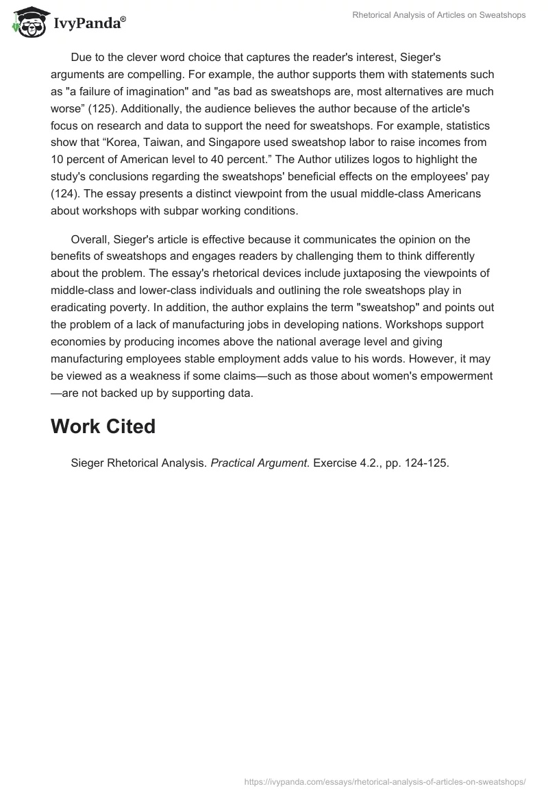 Rhetorical Analysis of Articles on Sweatshops. Page 2