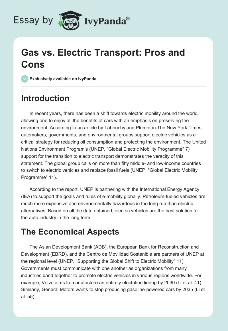 Gas vs. Electric Transport: Pros and Cons. Page 1
