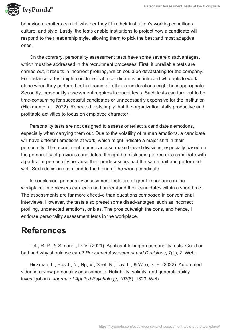 Personalist Assessment Tests at the Workplace. Page 2