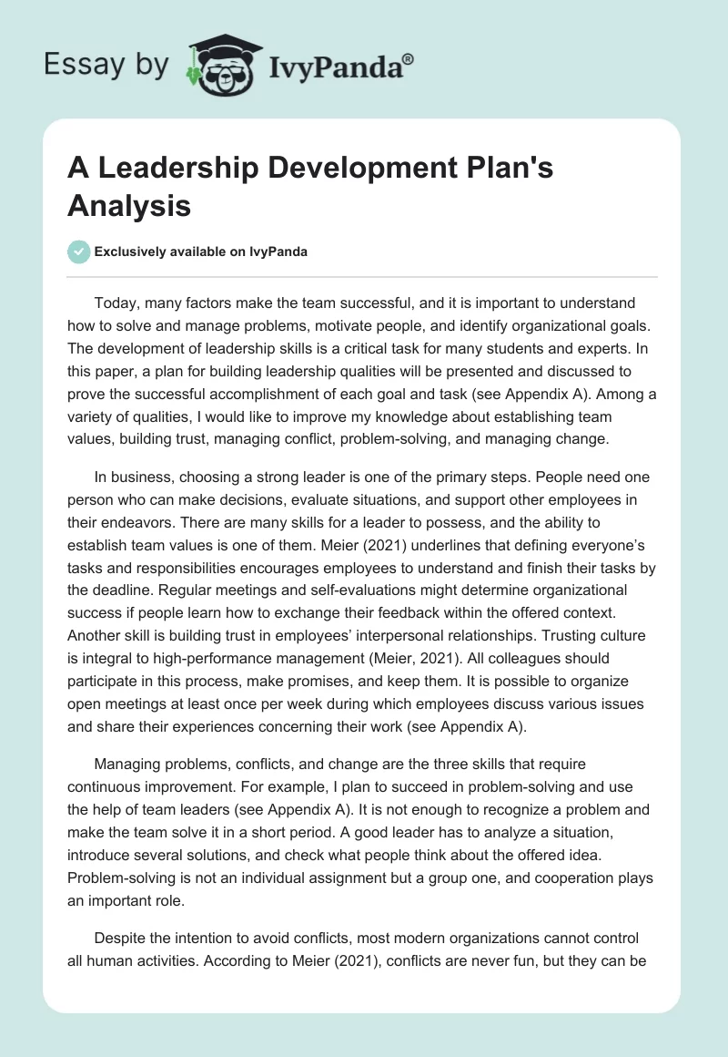 A Leadership Development Plan's Analysis. Page 1