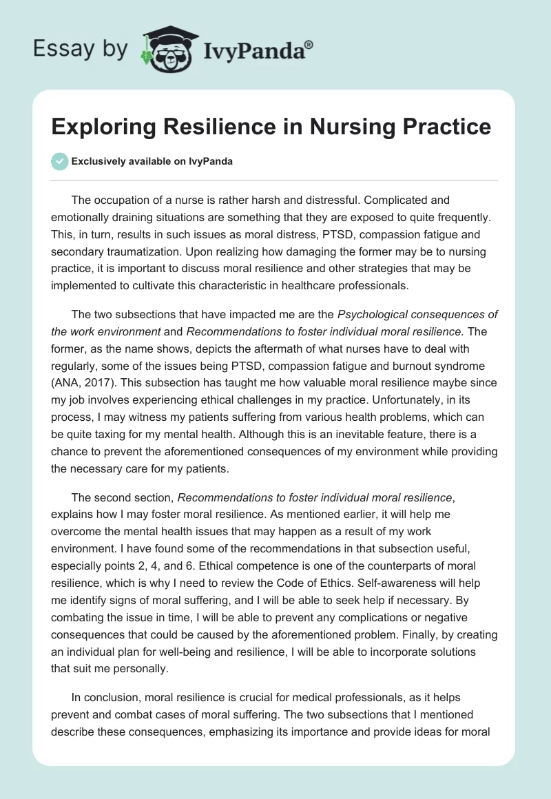 Exploring Resilience in Nursing Practice. Page 1