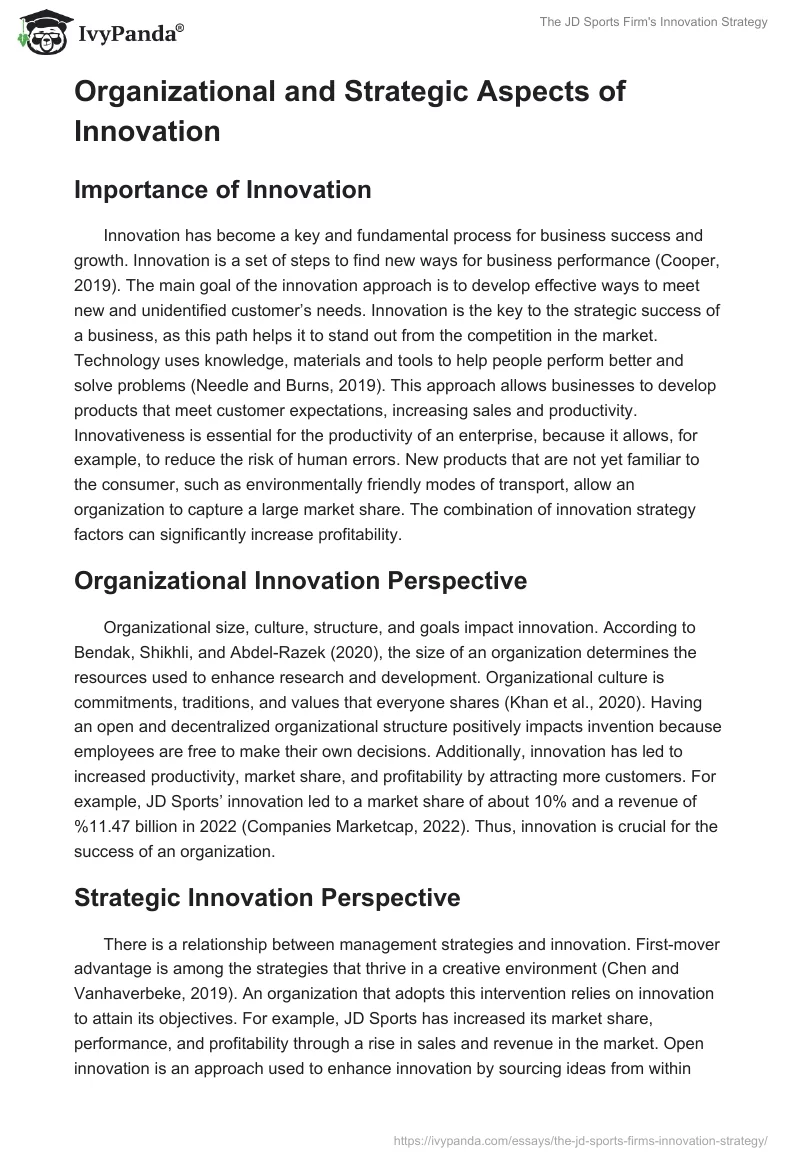 The JD Sports Firm's Innovation Strategy. Page 2