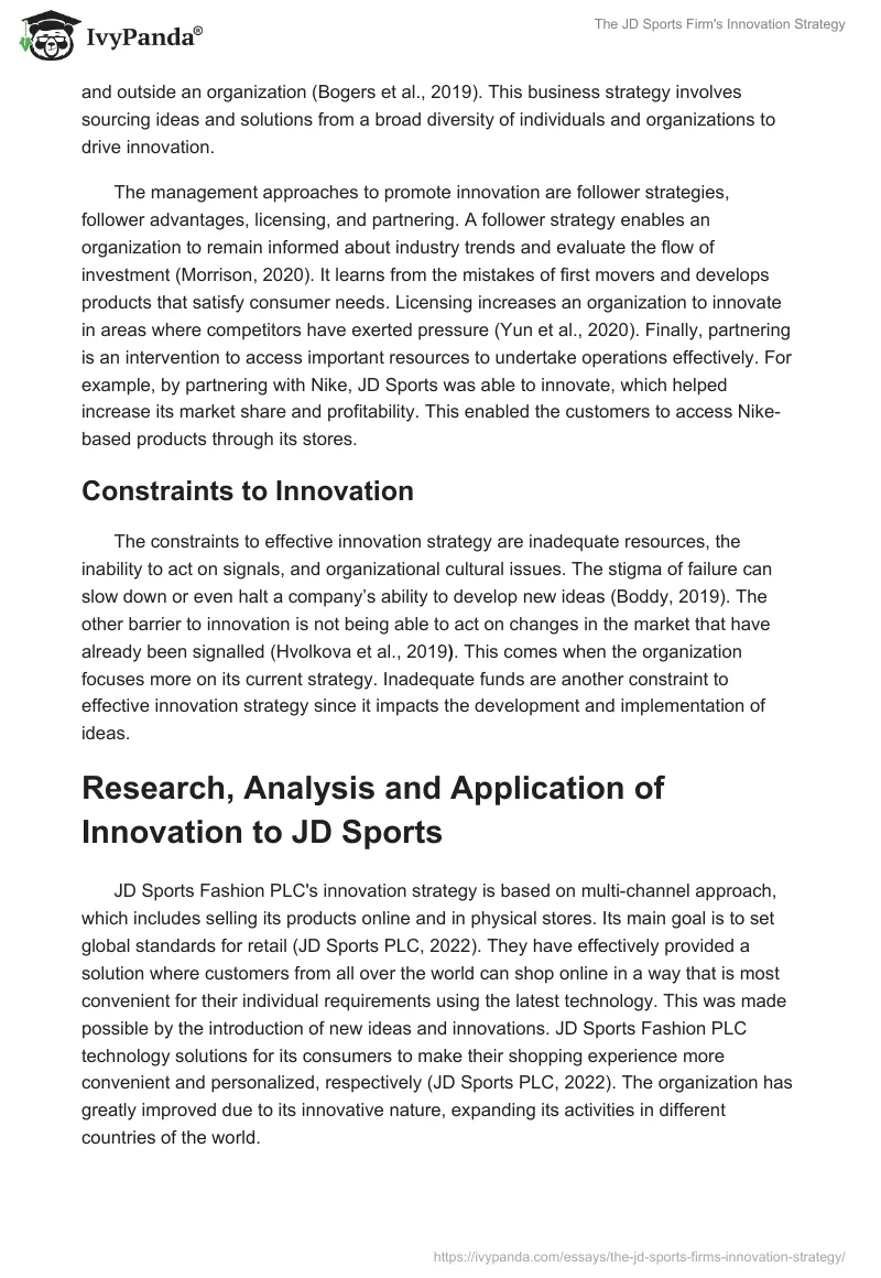 The JD Sports Firm's Innovation Strategy. Page 3