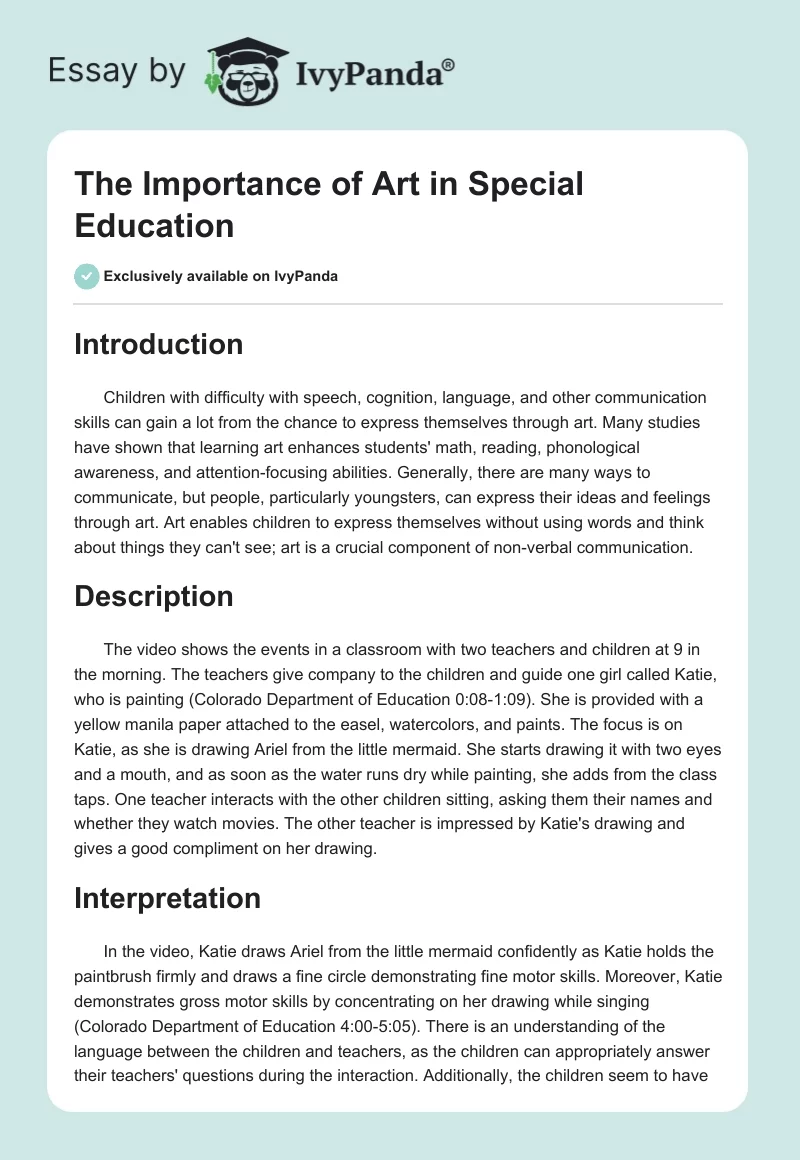 The Importance of Art in Special Education. Page 1