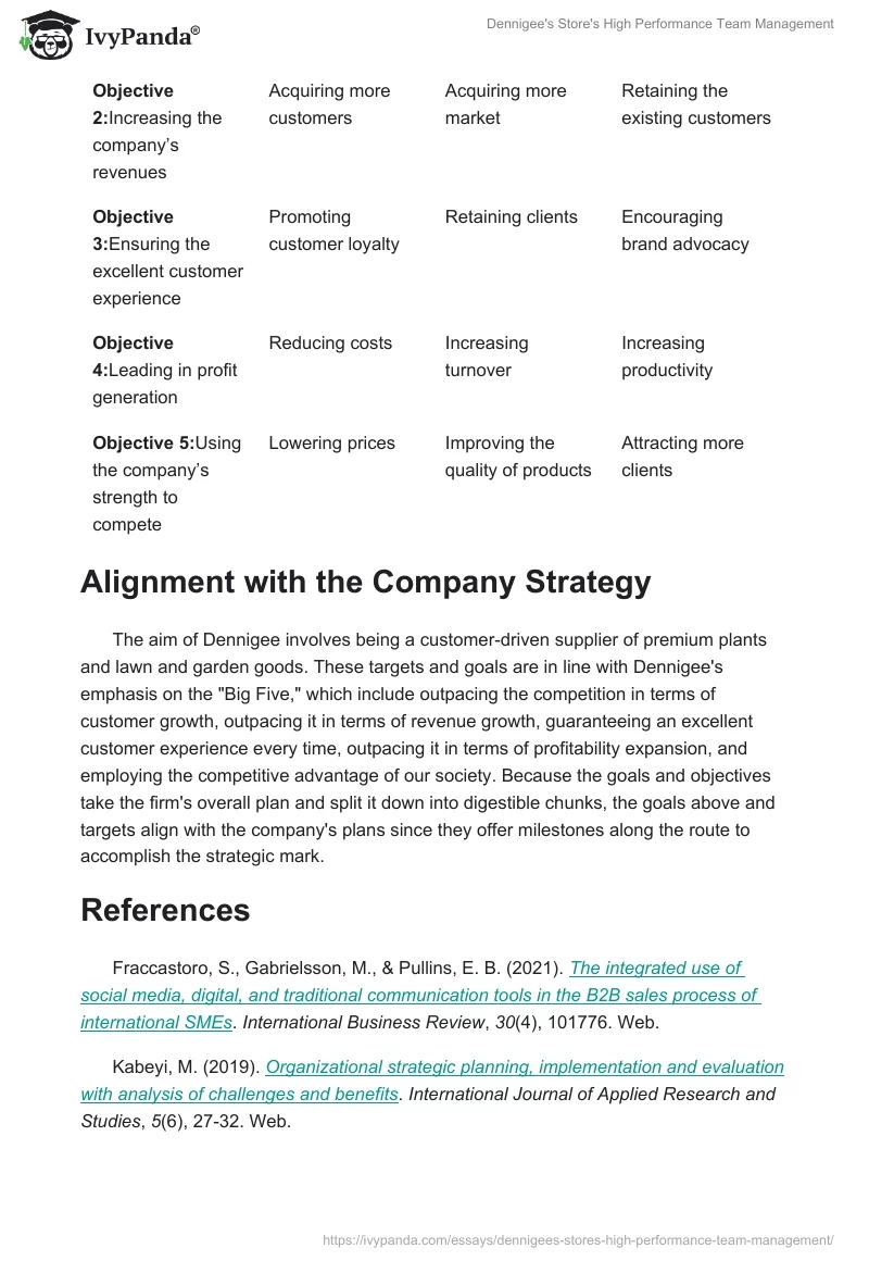 Dennigee’s Store’s: Establishing Core Objectives. Page 2