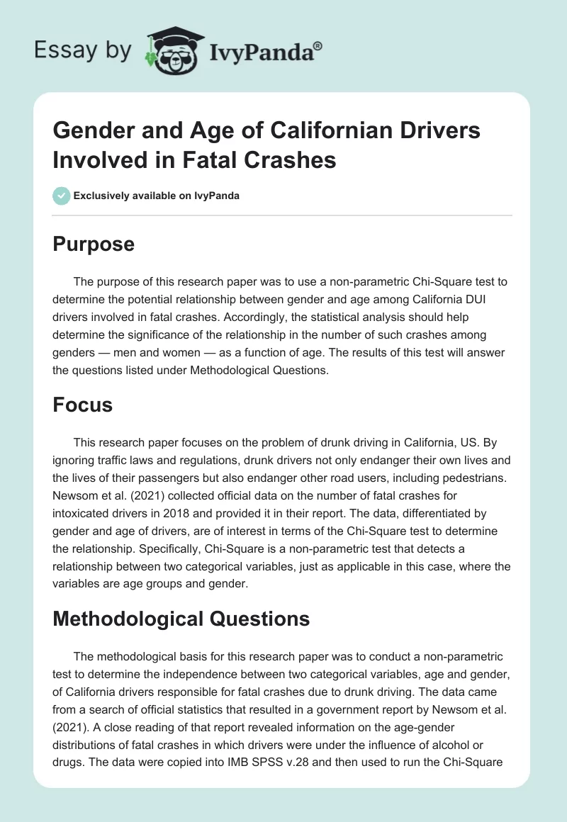Gender and Age of Californian Drivers Involved in Fatal Crashes. Page 1