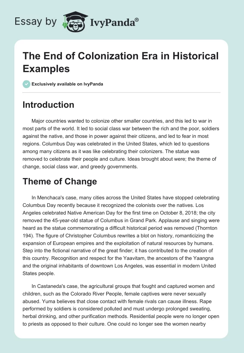 The End of Colonization Era in Historical Examples. Page 1