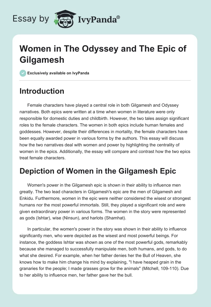 Women in The Odyssey and The Epic of Gilgamesh. Page 1