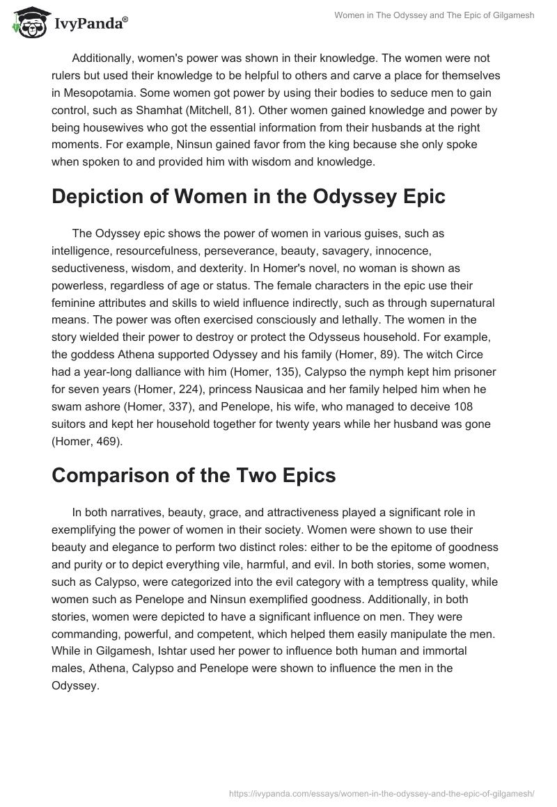 Women in The Odyssey and The Epic of Gilgamesh. Page 2