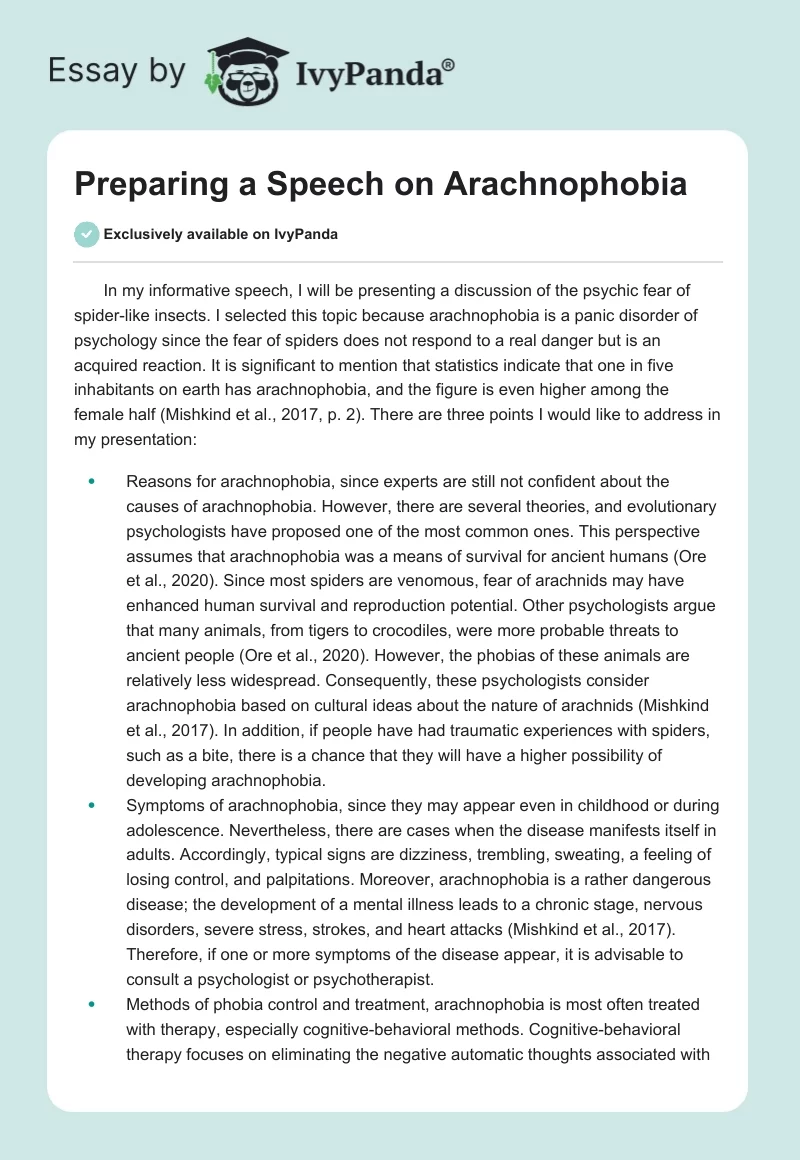 Preparing a Speech on Arachnophobia. Page 1