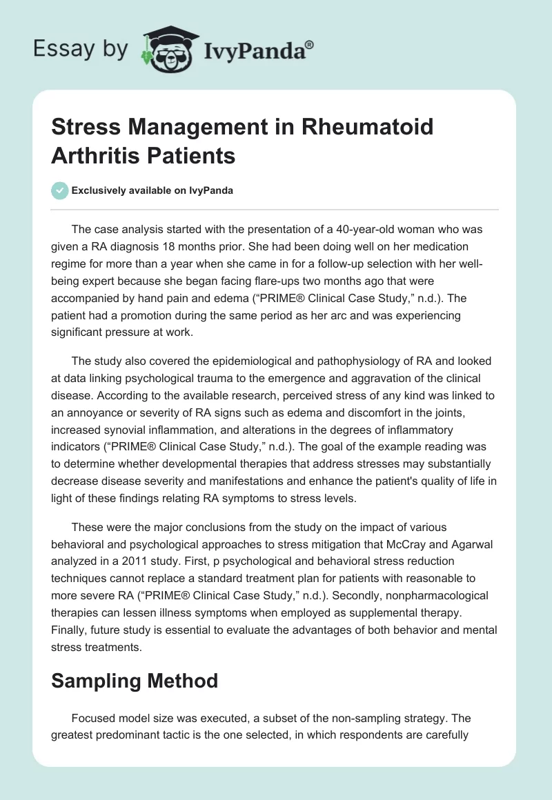 Stress Management in Rheumatoid Arthritis Patients. Page 1