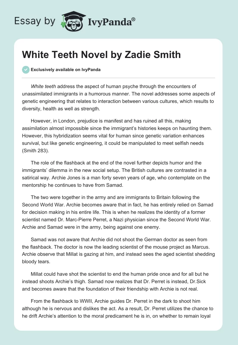 White Teeth Novel by Zadie Smith. Page 1