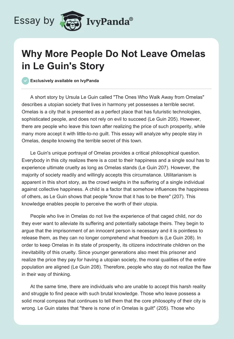 Why More People Do Not Leave Omelas in Le Guin's Story. Page 1
