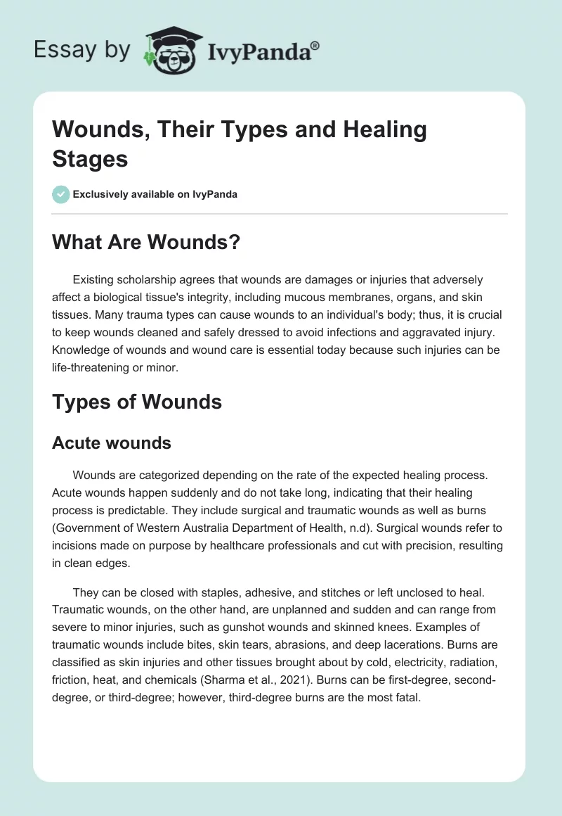 Wounds, Their Types and Healing Stages. Page 1