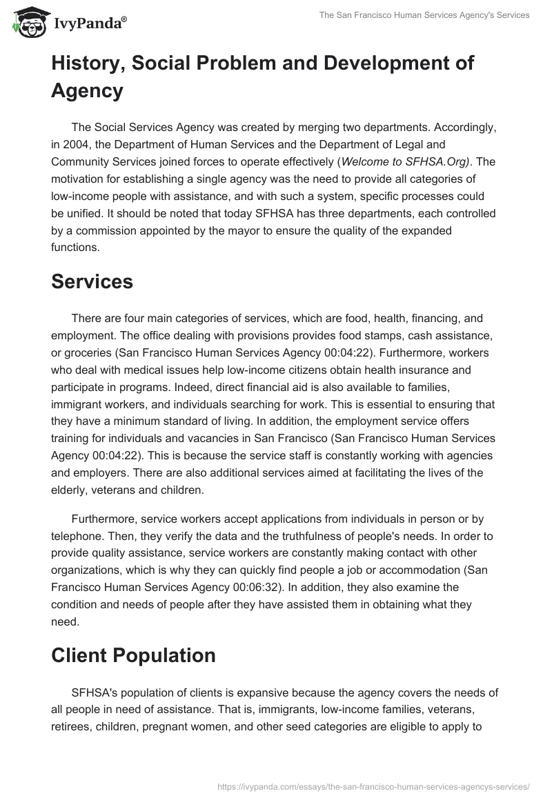 The San Francisco Human Services Agency's Services. Page 2