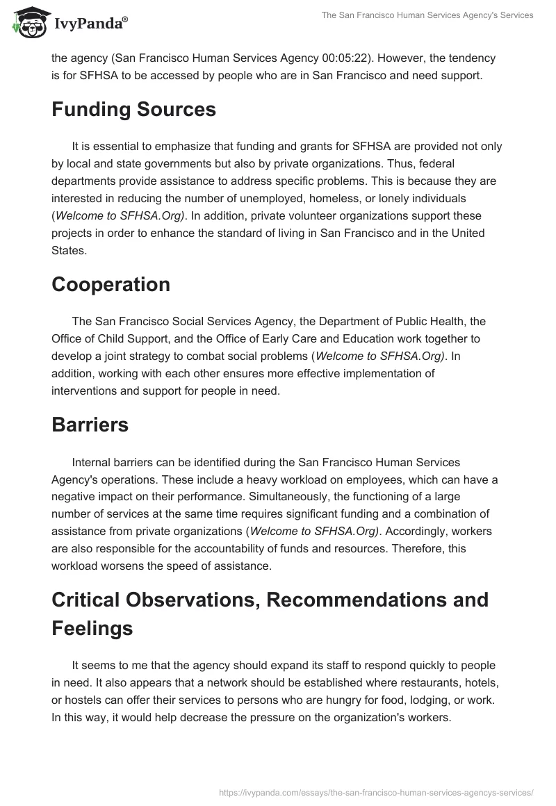 The San Francisco Human Services Agency's Services. Page 3