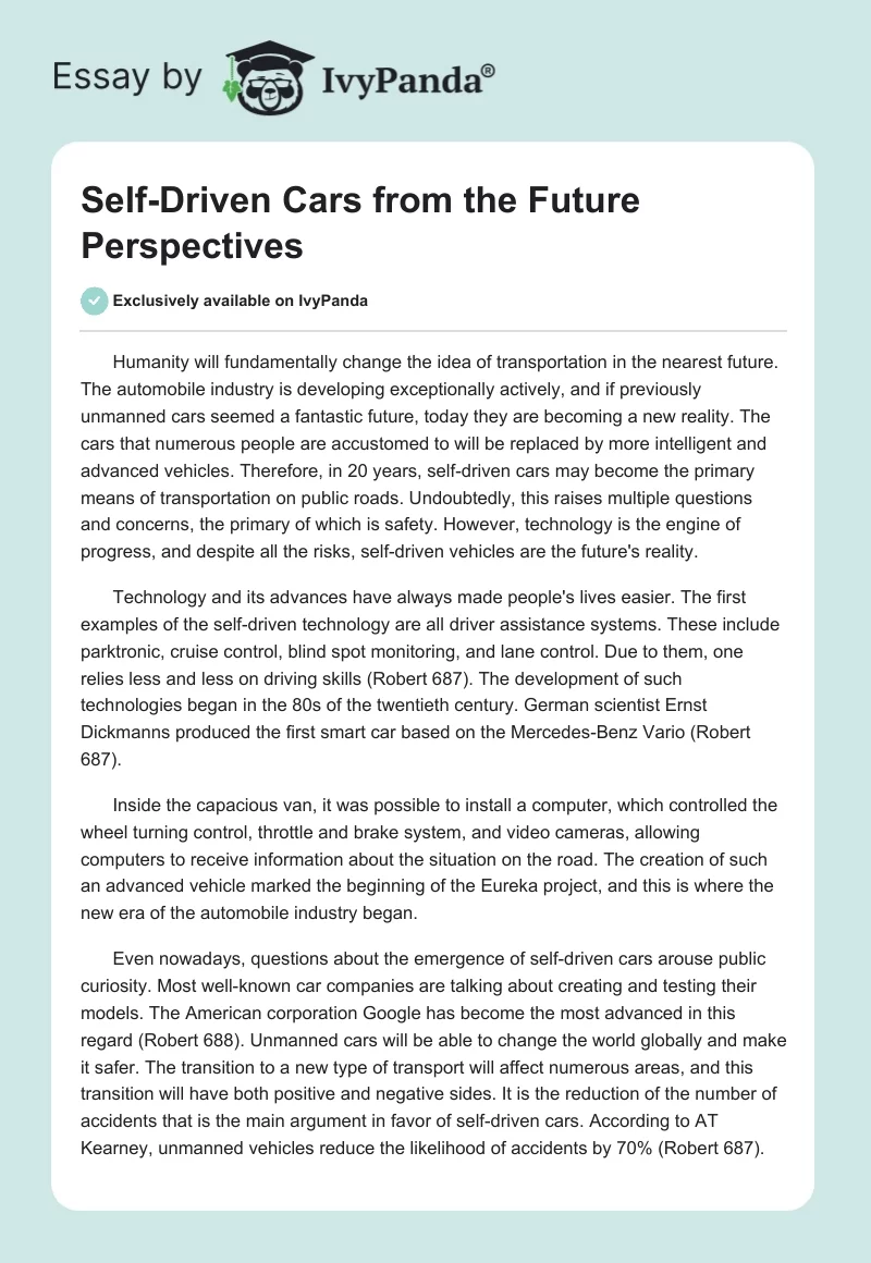 Self-Driven Cars from the Future Perspectives. Page 1