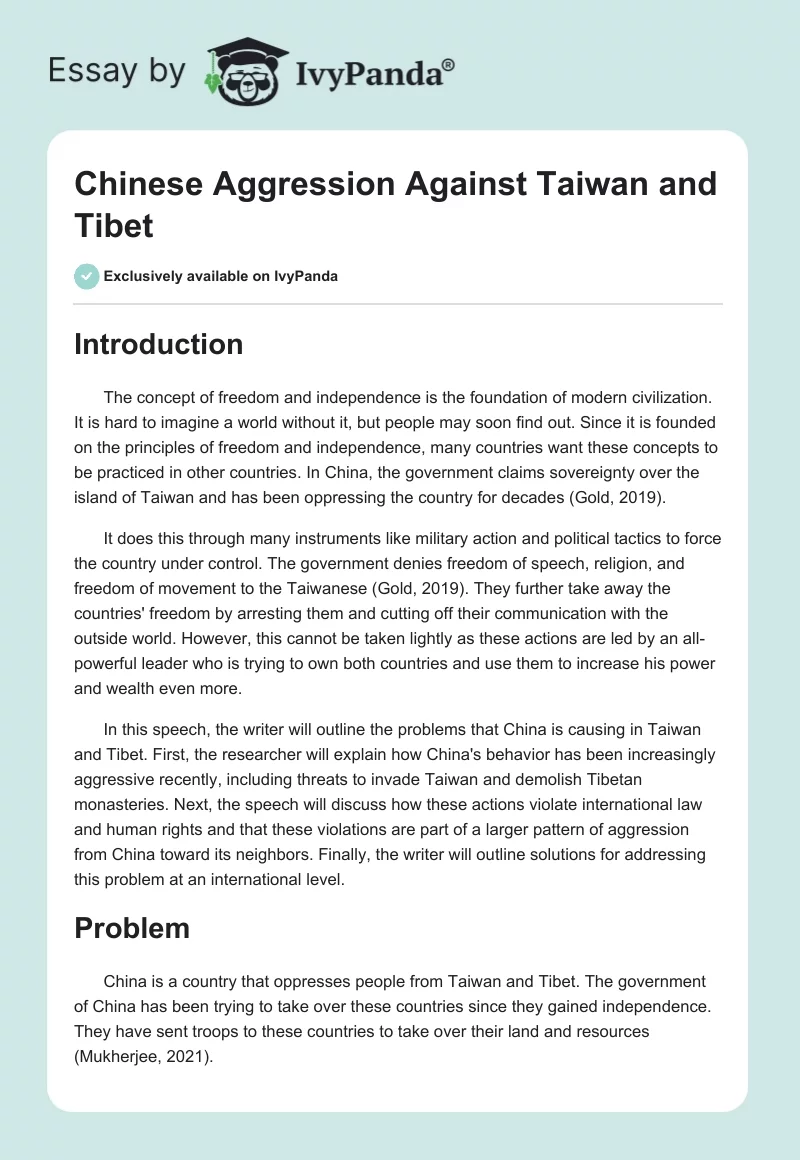 Chinese Aggression Against Taiwan and Tibet. Page 1