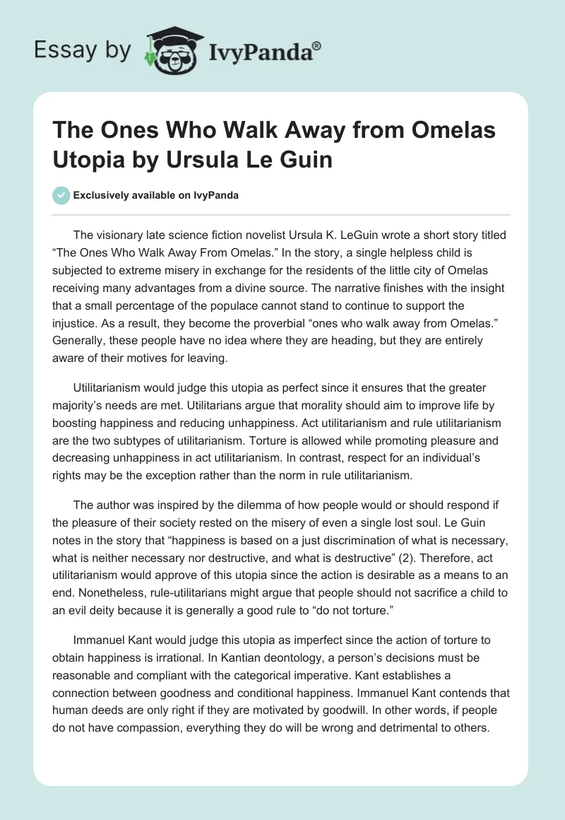 "The Ones Who Walk Away from Omelas" Utopia by Ursula Le Guin. Page 1