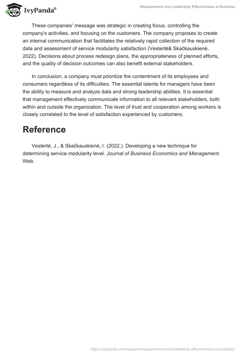 Measurement and Leadership Effectiveness in Business. Page 2
