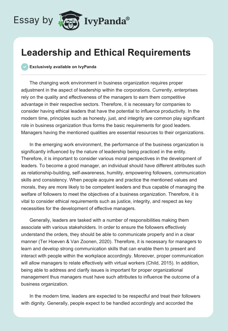 Leadership and Ethical Requirements. Page 1