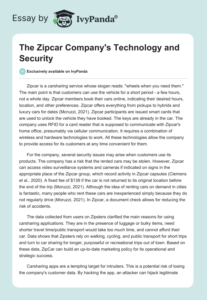 The Zipcar Company's Technology and Security. Page 1
