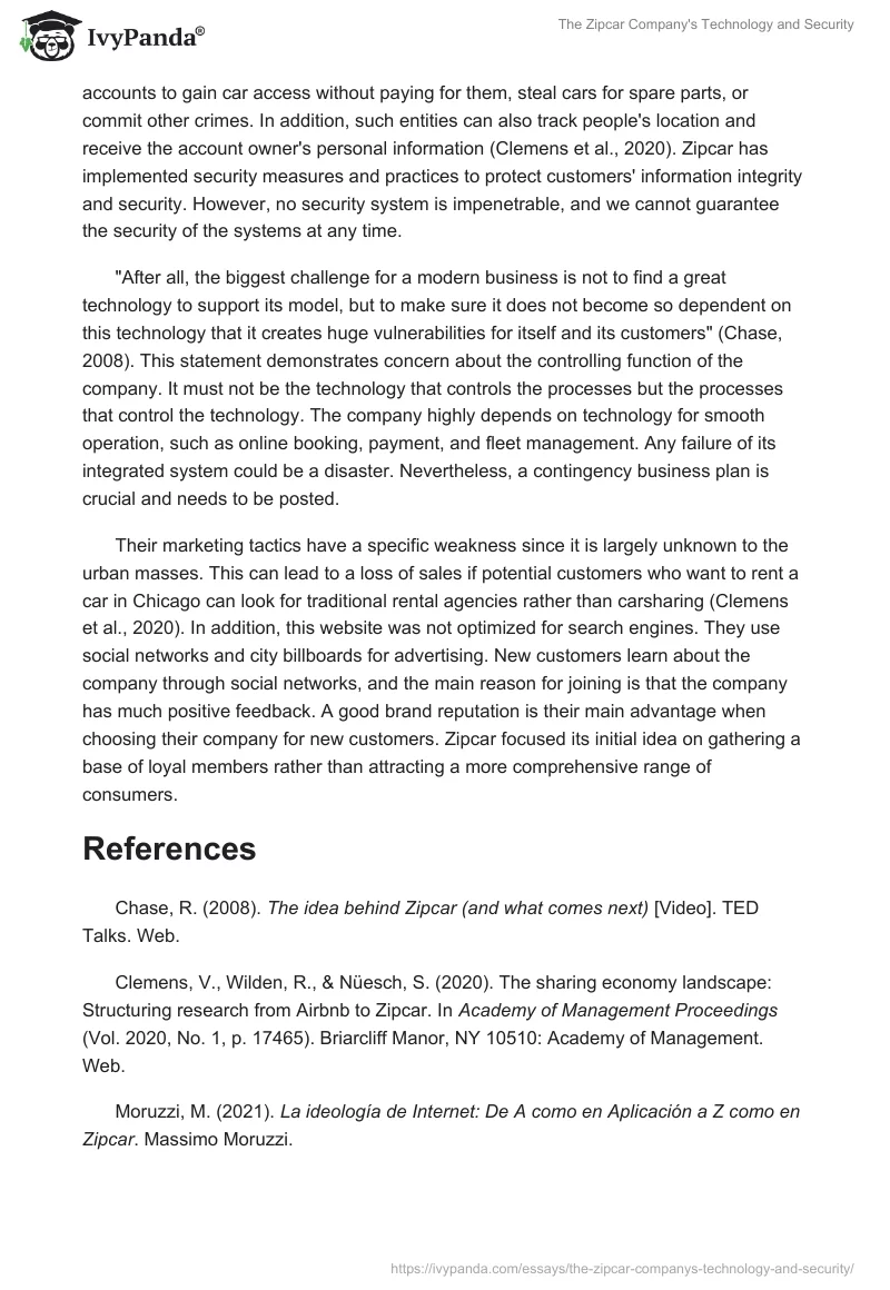 The Zipcar Company's Technology and Security. Page 2