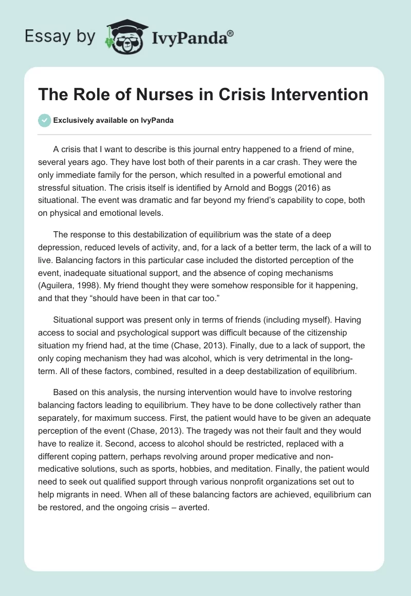 The Role of Nurses in Crisis Intervention. Page 1