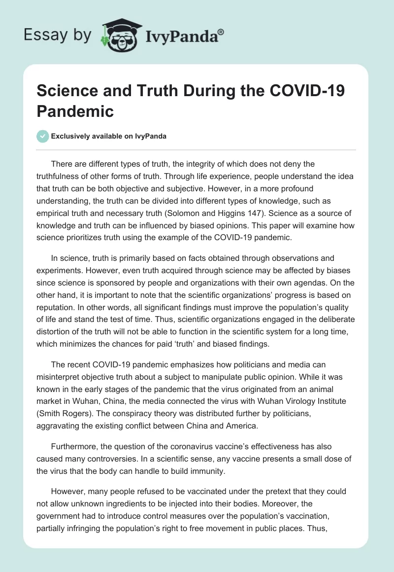 Science and Truth During the COVID-19 Pandemic. Page 1
