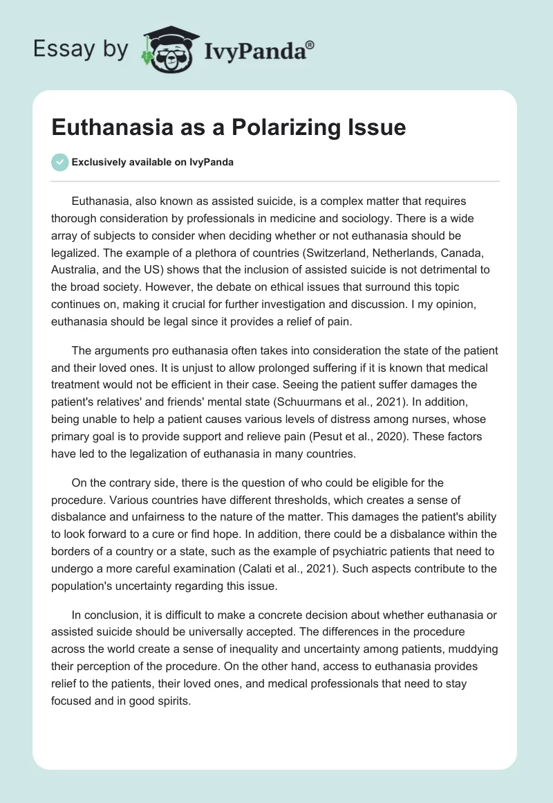 Euthanasia as a Polarizing Issue. Page 1