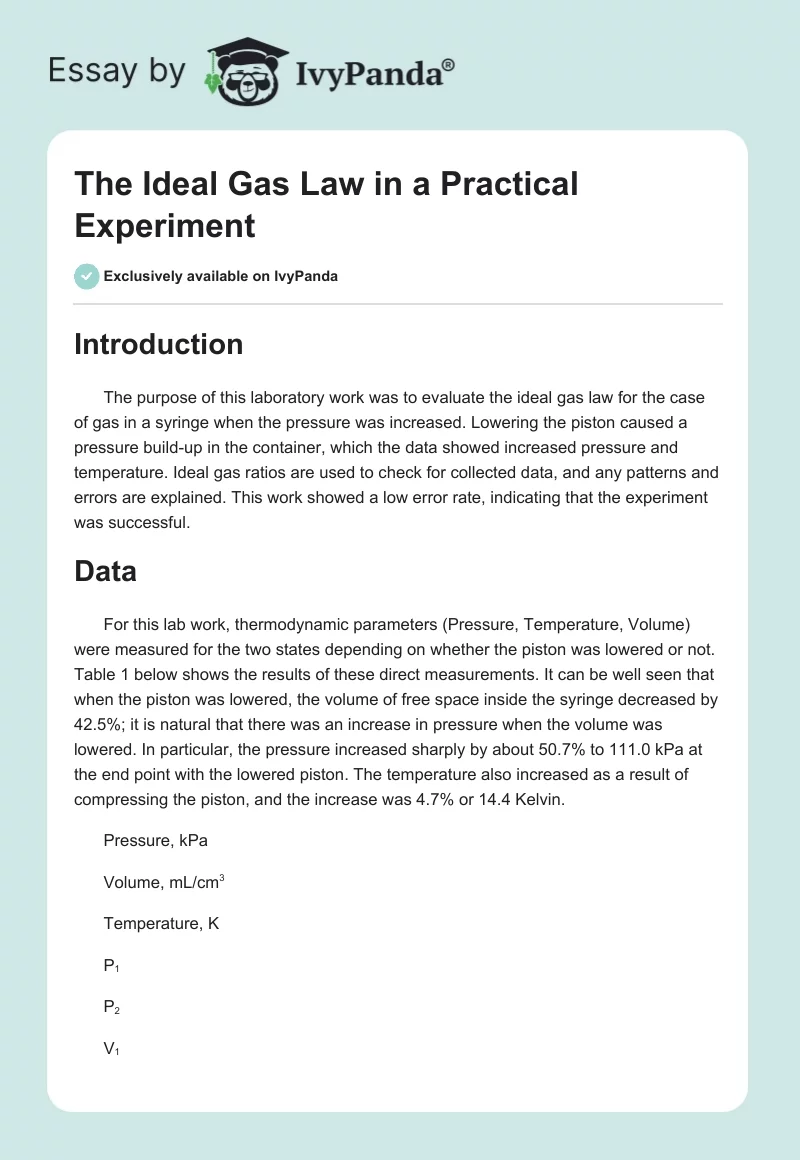 The Ideal Gas Law in a Practical Experiment. Page 1