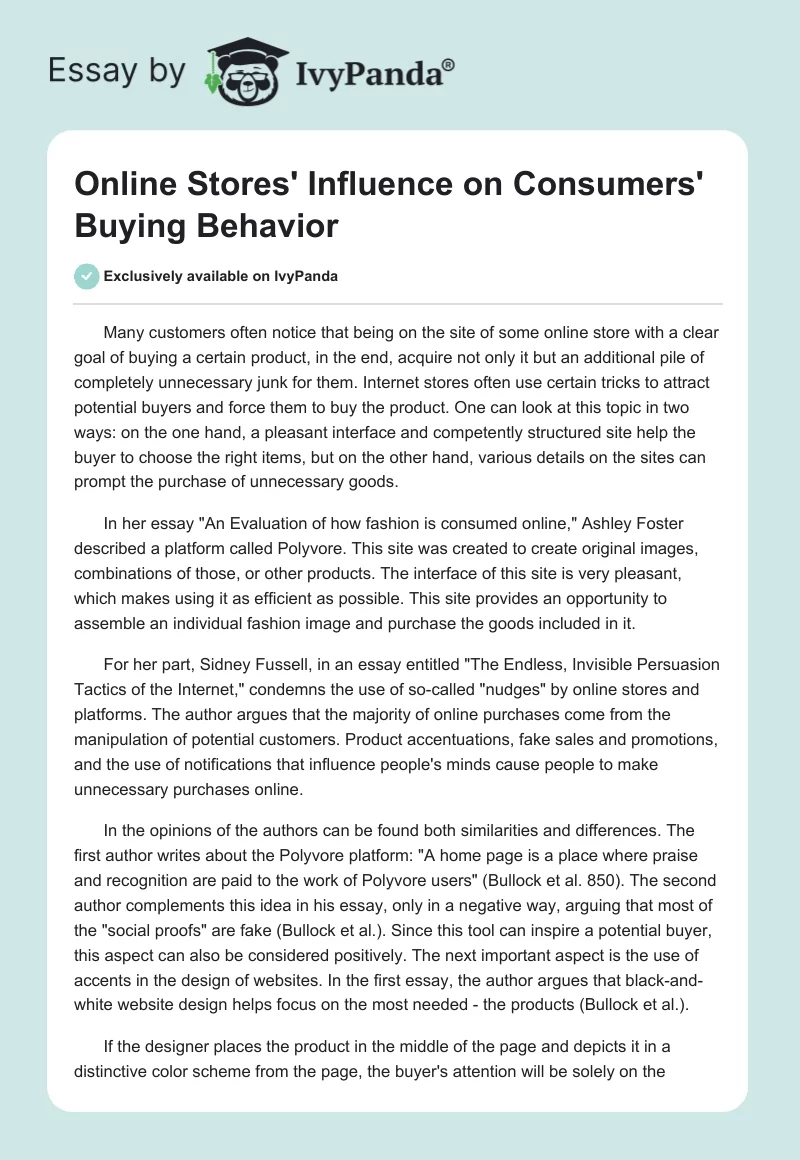 Online Stores' Influence on Consumers' Buying Behavior. Page 1