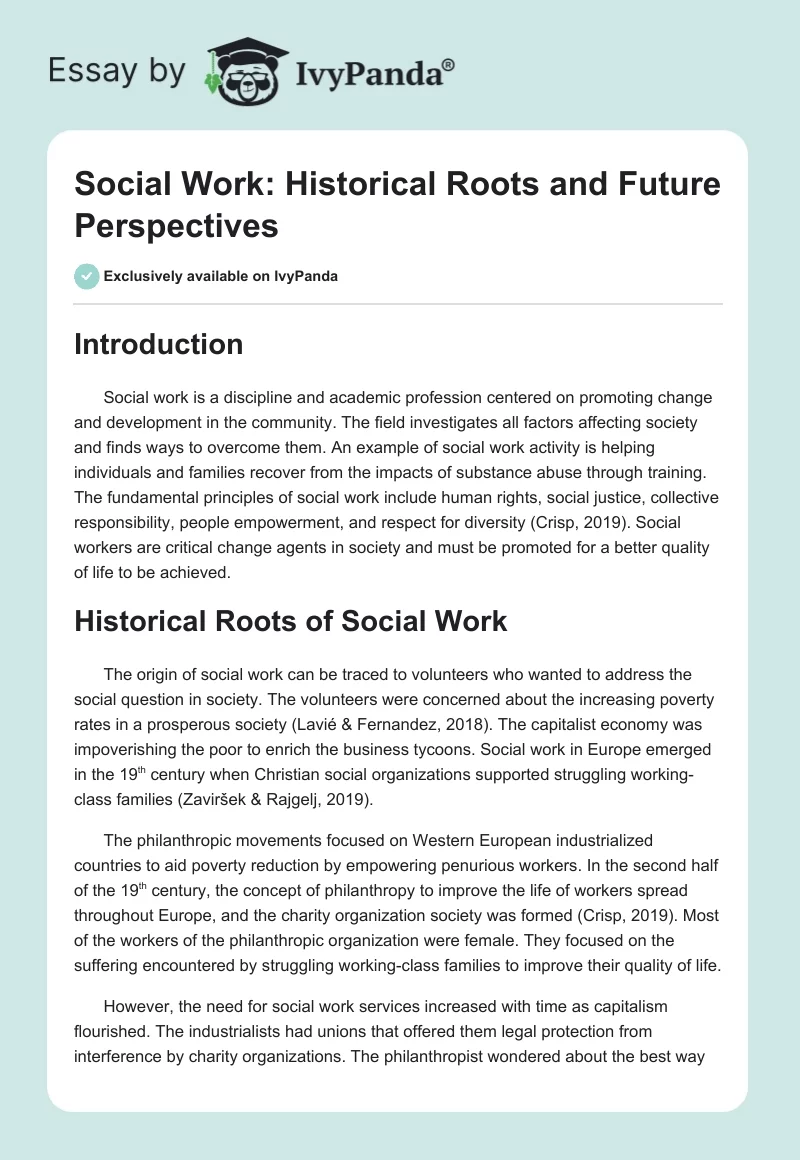 Social Work: Historical Roots and Future Perspectives. Page 1
