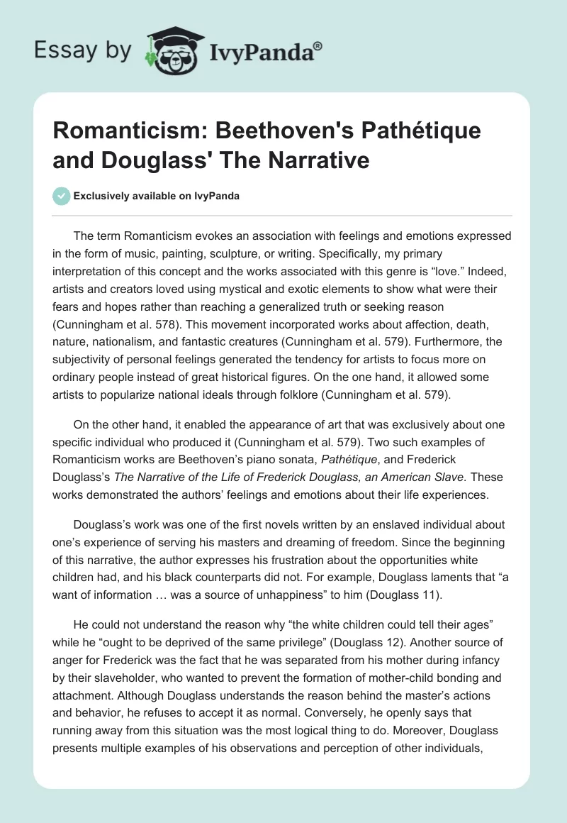 Romanticism: Beethoven's Pathétique and Douglass' The Narrative. Page 1