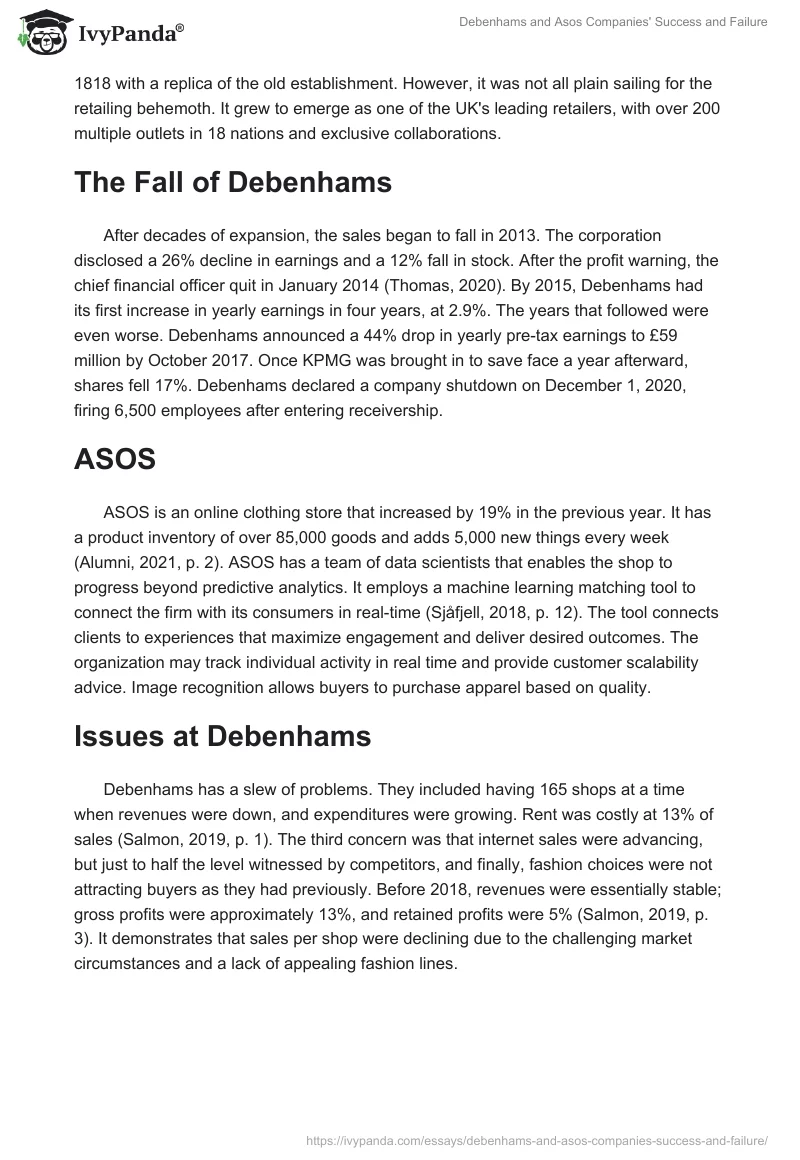 Debenhams and ASOS Companies' Success and Failure. Page 2